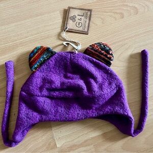 Kids Purple Teddy Bear Ear Warm Hat Made in USA
